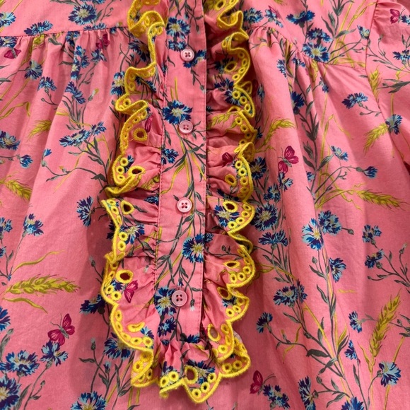 J.Crew Cotton Poplin Ruffle Blouse Embroidery Liberty Print Floral XS - Picture 4 of 7